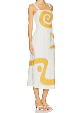 Cleobella Brie Linen Blend Midi Dress White / Yellow Size Large NWT